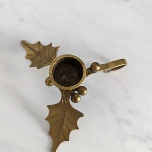 vintage solid brass holly  candlestick holder